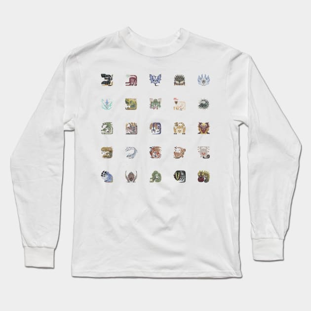 Monster Hunter World Tiled Icons Long Sleeve T-Shirt by StebopDesigns